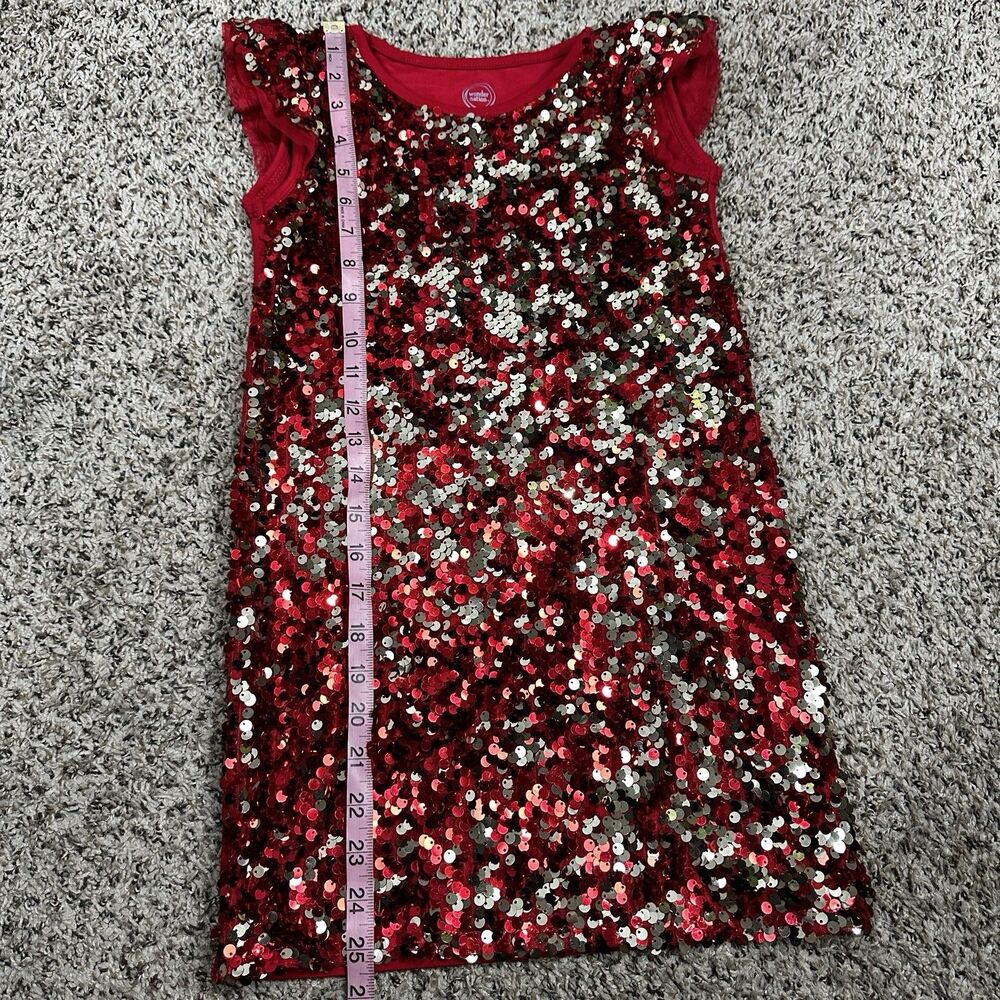 Wonder Nation Girl's Sz S 6-6X Sequence Red Knee Length Dress Holiday Festive - Picture 4 of 7